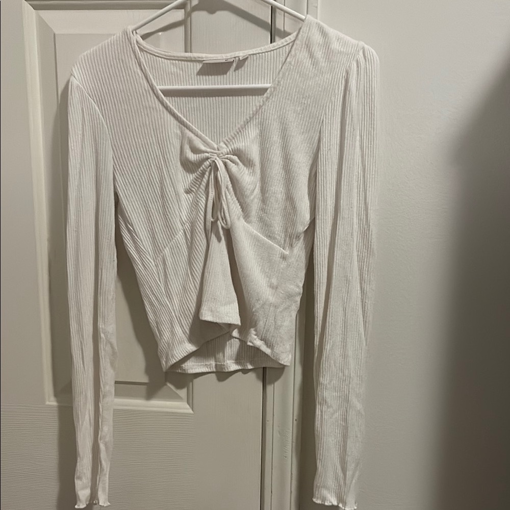 SO White Long Sleeve Tie Front Blouse